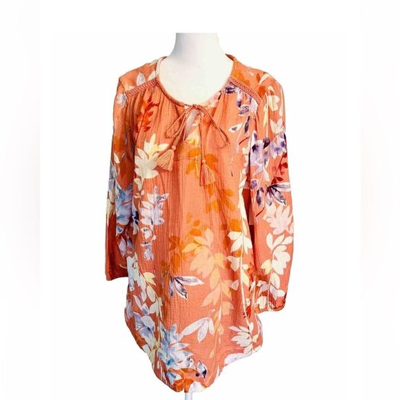Soft Surrounding Blouse Gussy Floral Spring Summer Beach Resort Wear Women L - Picture 2 of 10